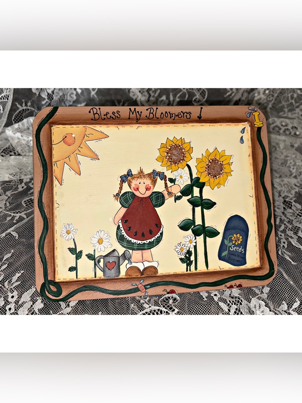 Vintage 1994  Hand Painted Wall Sign "Bless My Bloomers" Country Folk Art